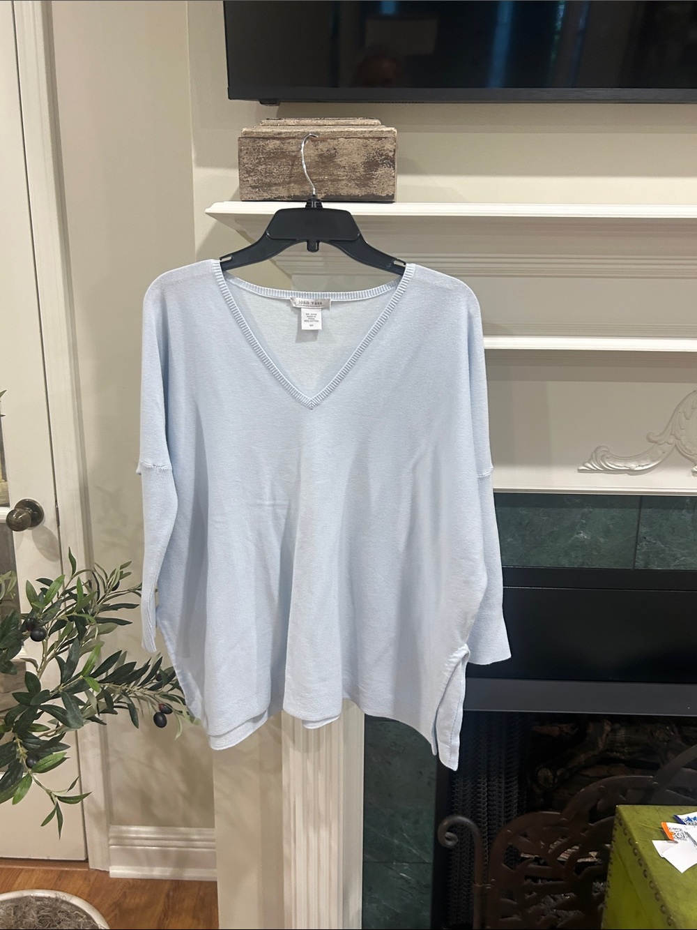Joan Vass Pale Blue V-Neck Lightweight Sweater
